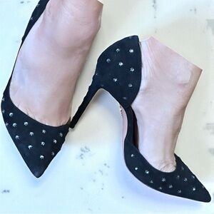 Aquazzura Black Suede Crystals D'Orsay Stilettos (Sz 36.5/6.5-7) (NEW)